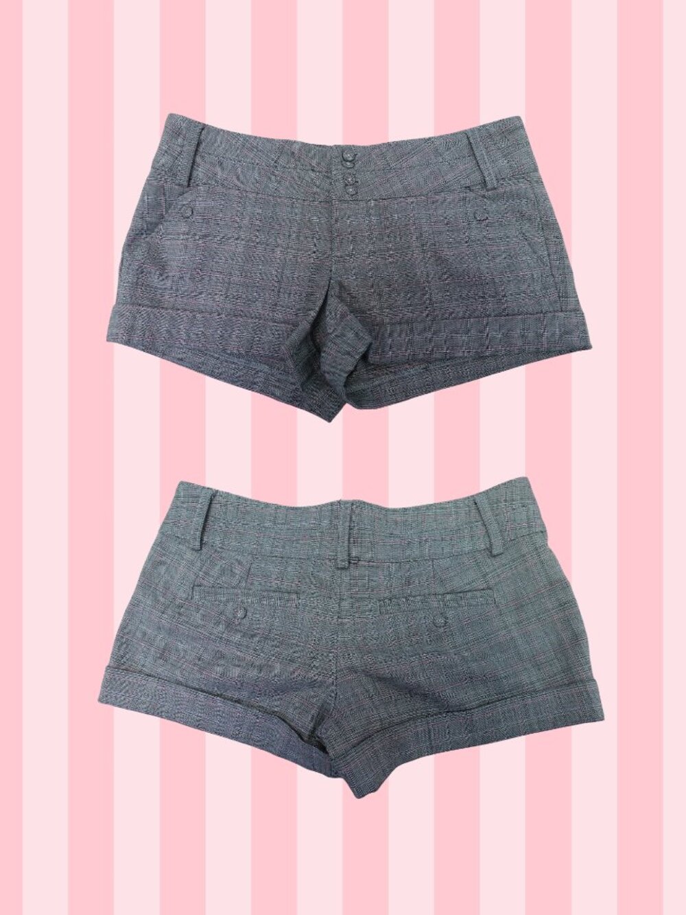 Vintage Y2K Guess Brand grey and Pink Plaid Fabric Low Rise Mini Shorts 2000s